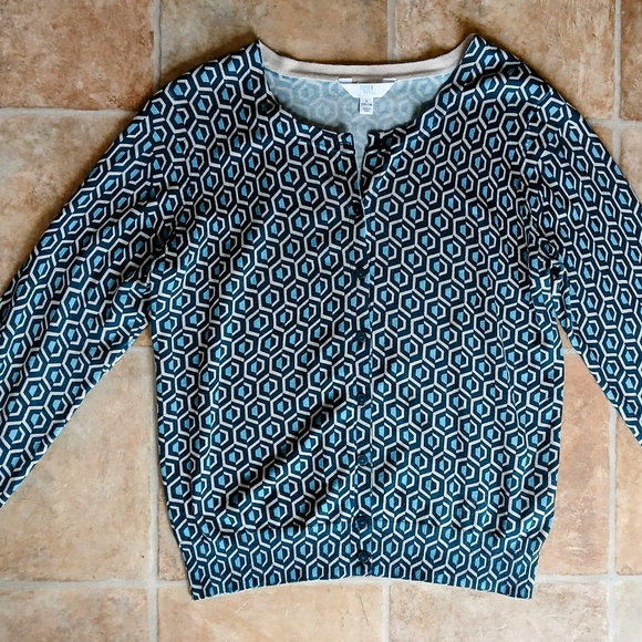 Time and Tru Geometric Pattern Sweater - Blue and Cream - Picture 1 of 2